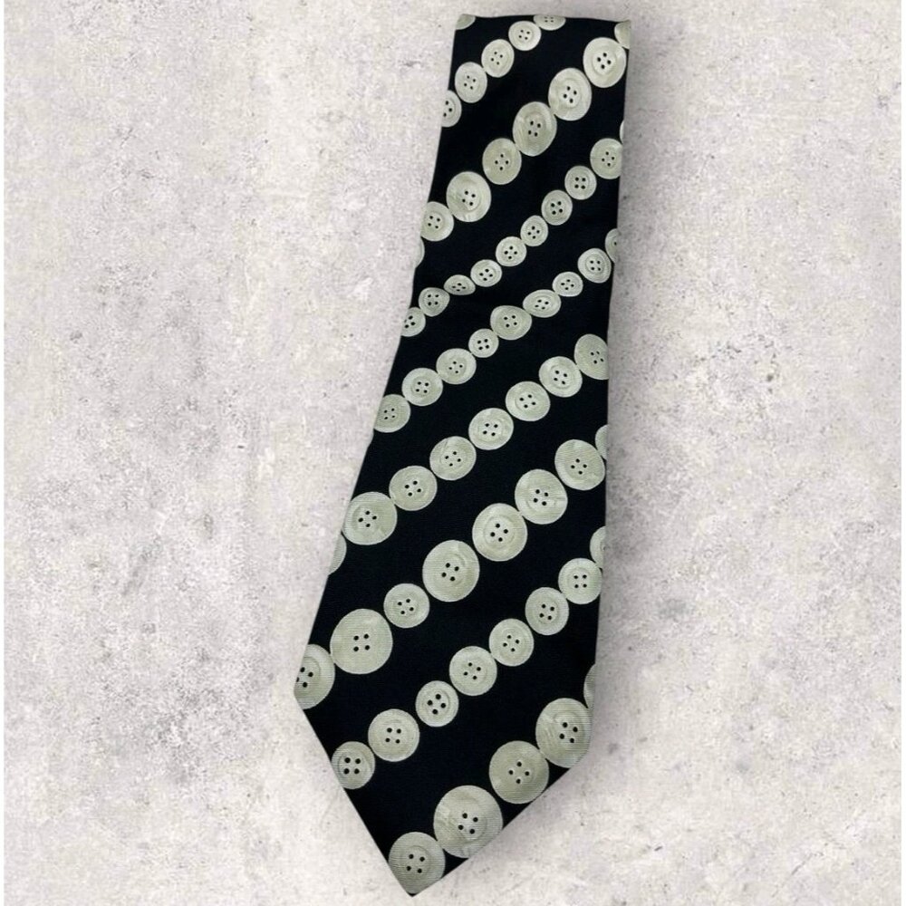 ESCADA Silk Tie ITALY Black Ivory Button W:3.7" EUC